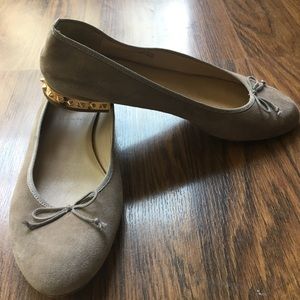 JCrew ballet flats with gold studded heels